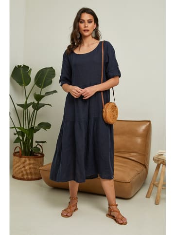 Fleur de Lin Leinen-Kleid "Lantana" in Dunkelblau