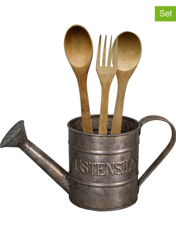 Anticline 4-delige keukenhulpjesset zilverkleurig/naturel - (B)24 x (H)11,5 cm