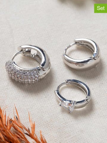 Lodie Silver Posrebrzane kolczyki-kreole (3 szt.) z cyrkoniami