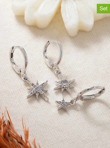 Lodie Silver 3er-Set: versilb. Creolen mit Edelsteinen