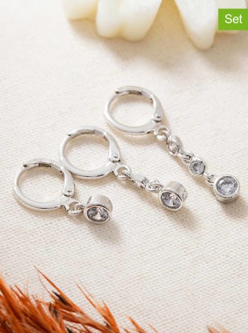 Lodie Silver Posrebrzane kolczyki-kreole (3 szt.) z cyrkoniami