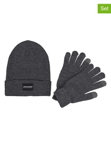 Jack & Jones 2tlg. Set: Beanie und Handschuhe in Grau