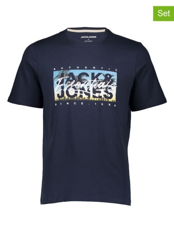 Jack & Jones 2er-Set: Shirts in Dunkelblau/ Weiß
