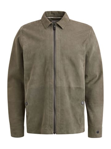 CAST IRON Leren jas olijfgroen