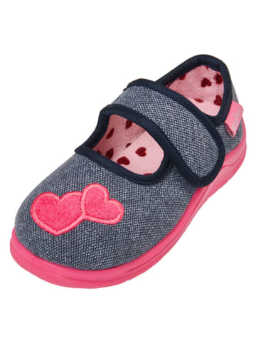 Playshoes Hausschuhe in Dunkelblau/ Pink