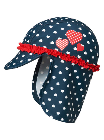 Playshoes Czapka w kolorze granatowo-czerwonym z osłoną karku