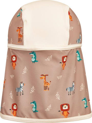 Playshoes Czapka w kolorze jasnobrązowo-kremowym z osłoną karku