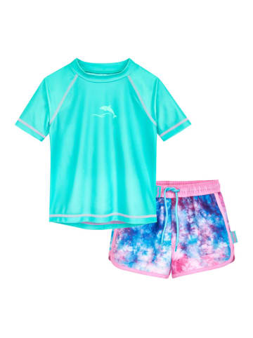 Playshoes 2-delige zwemoutfit "Batik" blauw/lichtroze