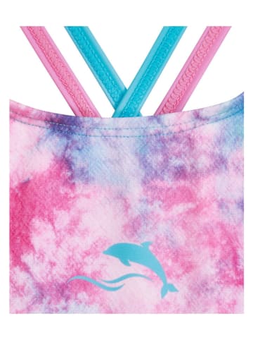 Playshoes Strój kąpielowy "Batik" w kolorze błękitno-jasnoróżowym