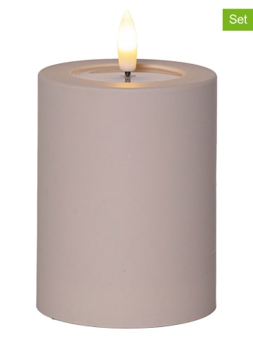 STAR Trading 2-delige set: ledstompkaarsen beige - (H)12,5 x Ø 7,5 cm