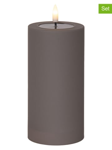 STAR Trading 2er-Set: LED-Stumpenkerzen in Grau - (H)17,5 x Ø 7,5 cm