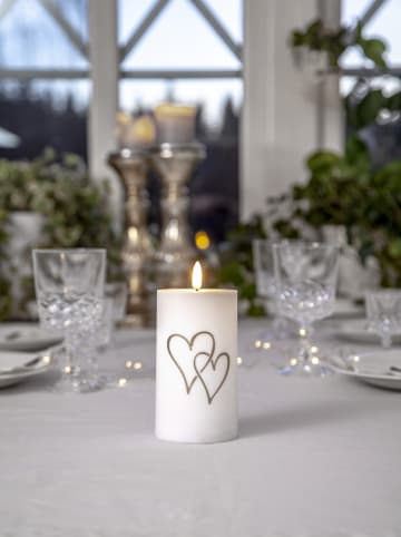 STAR Trading LED-Kerze "Flamme Heart" in Weiß - (H)14 x Ø 7 cm
