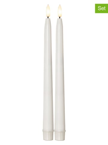 STAR Trading 2er-Set: LED-Stabkerzen ''Flamme Slim'' in Weiß - (H)28 x Ø 2,2 cm