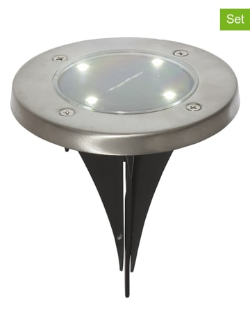 STAR Trading 3er-Set: LED-Solar-Bodenstecker "Lawnlight" in Silber - Ø 12 cm