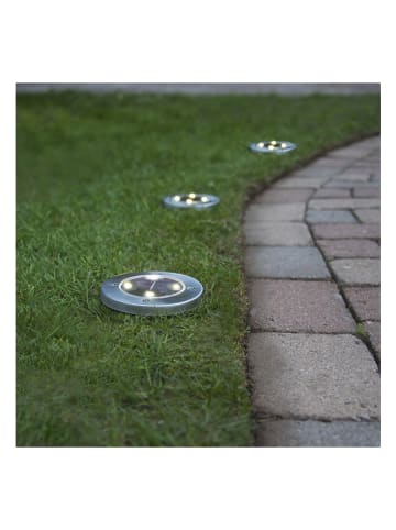 STAR Trading 3er-Set: LED-Solar-Bodenstecker "Lawnlight" in Silber - Ø 12 cm