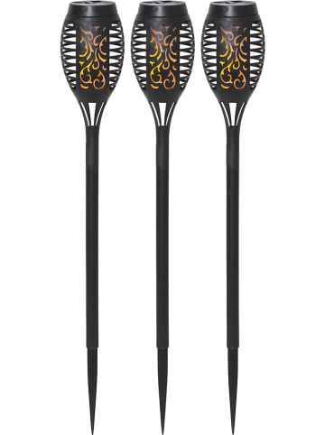 STAR Trading 3er-Set: LED-Solar-Gartenstecker "Flame Mini" in Schwarz - (H)40 cm