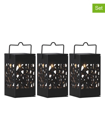 STAR Trading 3er-Set: LED-Solar-Laternen "Izola" in Schwarz - (B)6 x (H)11 x (T)6 cm