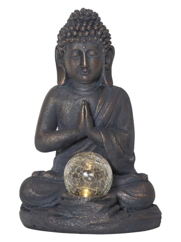 STAR Trading LED-Solar-Dekofigur "Buddha" in Anthrazit - (B)18 x (H)27 x (T)16 cm