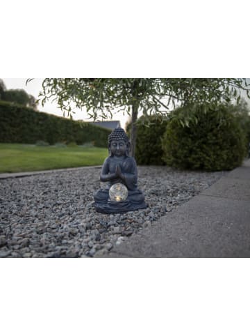STAR Trading Decoratief ledsolarfiguur "Buddha" antraciet - (B)18 x (H)27 x (D)16 cm