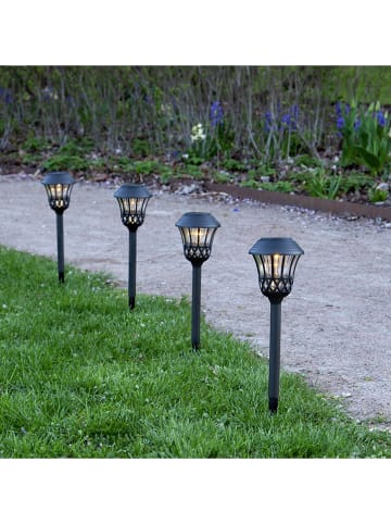 STAR Trading 4er-Set: LED-Solar-Gartenstecker "Lace" in Schwarz - (H)31 x Ø 11 cm