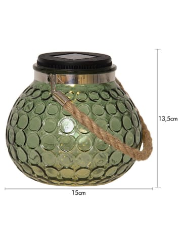 STAR Trading LED-Solar-Laterne "Dotte"Glas in Grün - (B)15 x (H)13,5 cm