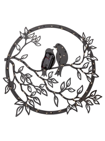 STAR Trading LED-Solar-Wanddekoration "Love Birds"Metall in Schwarz - (B)40 x (H)38 cm