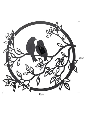 STAR Trading LED-Solar-Wanddekoration "Love Birds"Metall in Schwarz - (B)40 x (H)38 cm