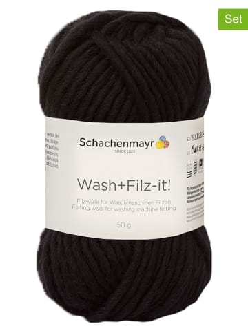 Schachenmayr since 1822 Przędza wełniana (10 szt.) "Wash+Filz-it!" w kolorze czarnym - 10 x 50 g