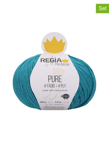 Regia 5-delige set: wollen garen "Premium Pure'' turquoise - 5x 100 g