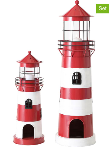 Boltze 2er-Set: Windlichter "Leuchtturm" in Weiß/ Rot