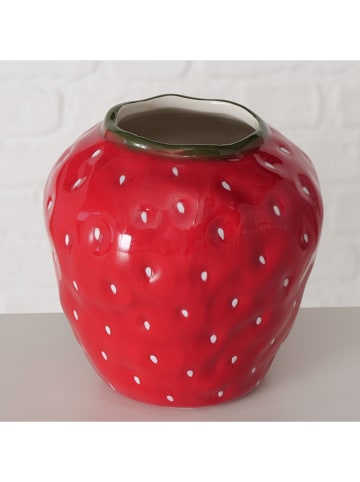 Boltze Vase "Strawberry" in Rot/ Grün - (H)16 x Ø 14 cm