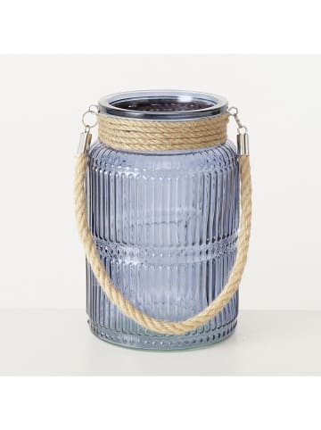 Boltze Windlicht ''Sunio'' in Hellblau - (H)21 x Ø 13,5 cm