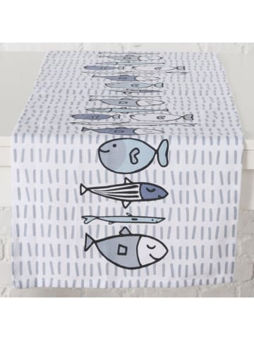 Boltze Bieżnik "Fish" w kolorze biało-niebieskim - 140 x 40 cm