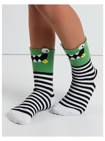 Denokids 2er-Set: Socken in Schwarz/ Grün/ Weiß