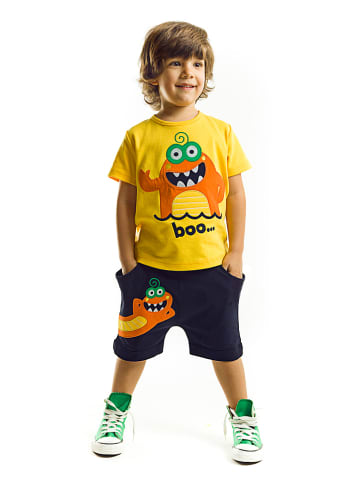 Denokids 2-delige outfit "Lake Monster" geel/donkerblauw