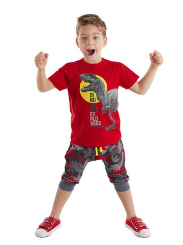 Denokids 2-delige outfit "Dino" rood/grijs