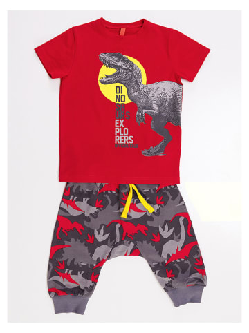 Denokids 2-delige outfit "Dino" rood/grijs