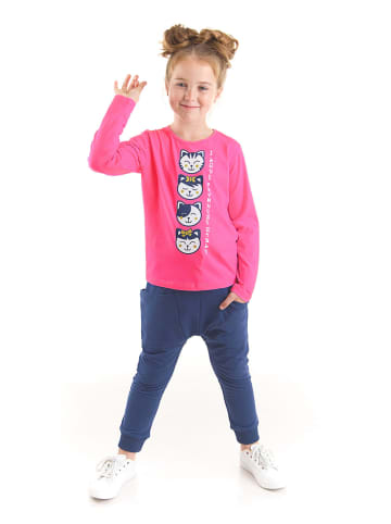Denokids 2-delige outfit "4 Cats" roze/donkerblauw