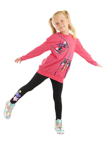 Denokids 2-delige outfit "Twin Cats" roze/zwart