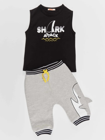 Denokids 2-delige outfit "Shark Attack" zwart/grijs