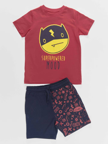 Denokids 2-delige outfit "Super Power" bordeaux/donkerblauw