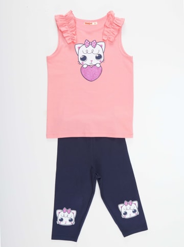 Denokids 2tlg. Outfit "Cat Heart" in Rosa/ Dunkelblau