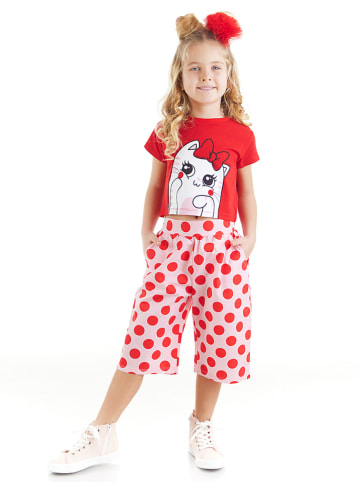 Denokids 2-delige outfit "Hello Cat Girl" rood/lichtroze