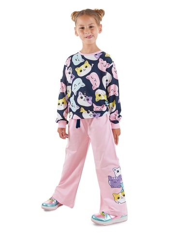 Denokids 2-delige outfit "Cute Cats" donkerblauw/lichtroze