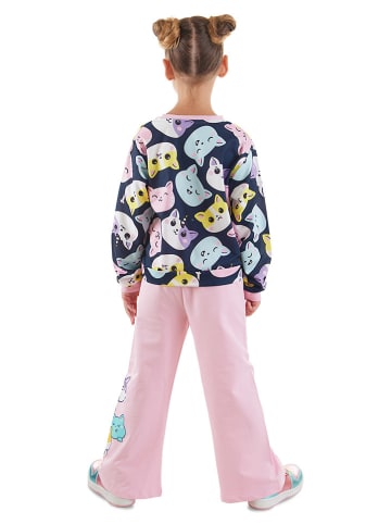 Denokids 2-delige outfit "Cute Cats" donkerblauw/lichtroze