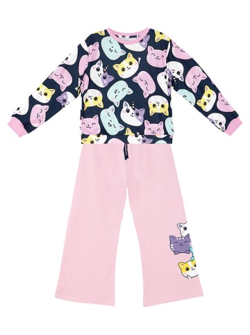 Denokids 2-delige outfit "Cute Cats" donkerblauw/lichtroze