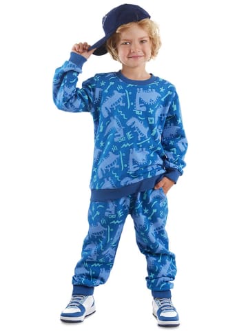 Denokids 2-delige outfit "Dino Park" blauw