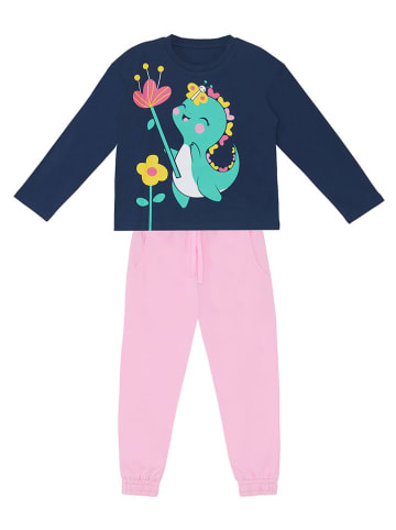 Denokids 2-delige outfit "Sweet Dino" lichtroze/donkerblauw