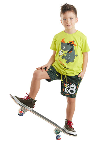 Denokids 2-delige outfit "Skater Hippo" geel/groen