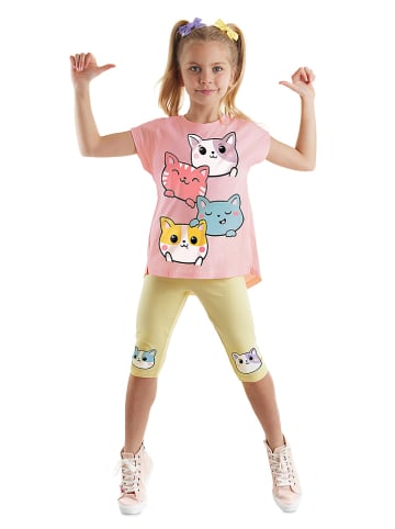 Denokids 2-delige outfit "Cat Friends" lichtroze/geel